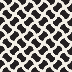 Vector Seamless Black And White Geometric Wavy Lines Grid Rounded Pavement Pattern