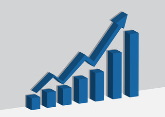 Blue business chart or graph on the wall and sheader shadow