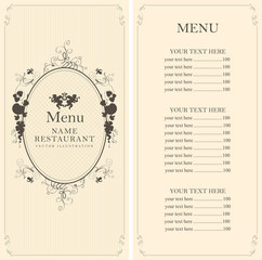 menu with floral ornaments with price list in the Baroque style