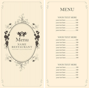 menu with floral ornaments with price list in the Baroque style
