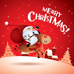 Merry Christmas! Santa Claus riding a Christmas Reindeer.
