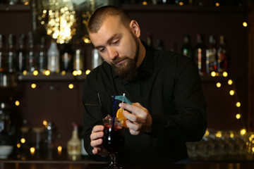 Bartender making cocktail