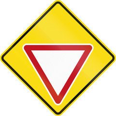 New Zealand road sign PW-2 - Give Way sign ahead