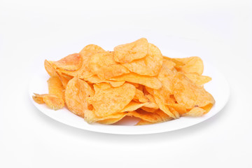 Potato chips on a white background