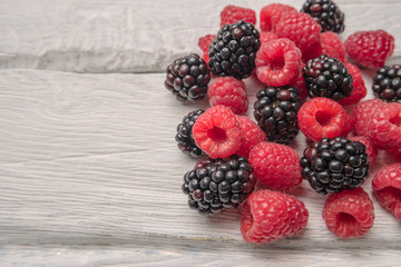 Fresh organic raspberries and blackberries