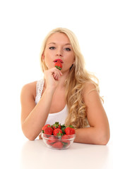  beautiful happy smiling woman with strawberry