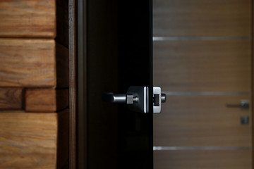 Close up view of open door with modern lock