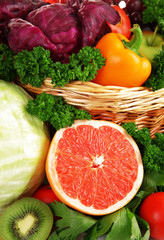 Bright close-up background of fruit and vegetables