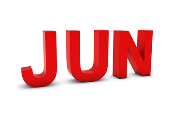 JUN Red 3D Text - June Month Abbreviation on White