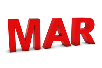 MAR Red 3D Text - March Month Abbreviation on White