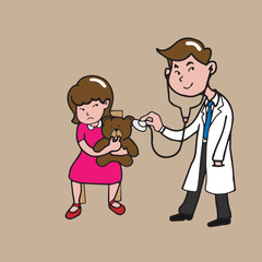 People doctor girl and teddy bear