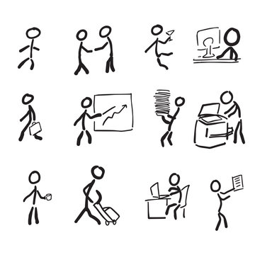 Business people icons brush drawing