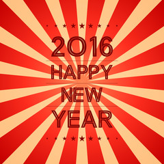 happy new year 2016 in red shine ray pattern background (vector) 