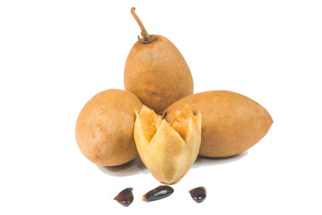 fresh sapodilla fruits on white background
