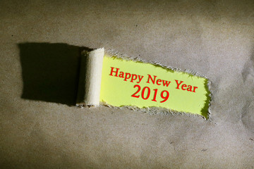 Torn paper with word Happy New Year 2019