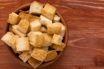 Cubes of bread croutons of white bread