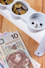 Electrical power strip and polish currency, energy costs