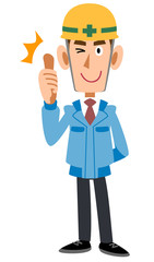 サムアップする建築現場作業員