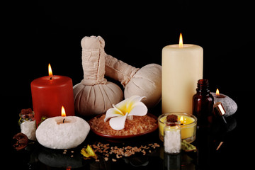 Set for spa procedures on black background