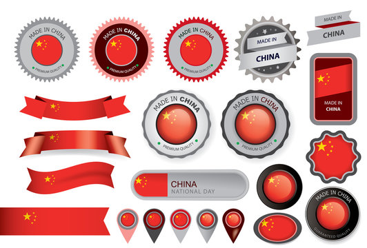 Made in China Seal, Chinese Flag (Vector Art)