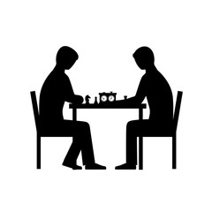 People playing chess vector silhouettes