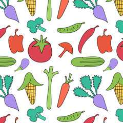 Vegetables seamless pattern on white background