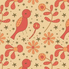 Birds and flowers seamless pattern
