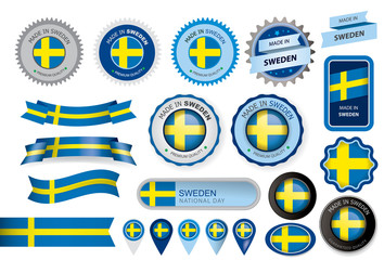 Made in Sweden Seal, Swedish Flag (Vector Art)