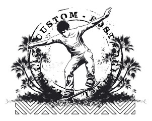 Fototapeta premium skate rider with stamp mark and summer background
