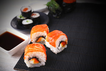 Served table for sushi party