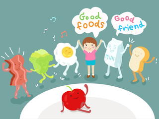 good foods and good friends vector illustration