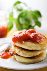 Cottage cheese pancakes, Fritters of cottage cheese. traditional Ukrainian and Russian cuisine.