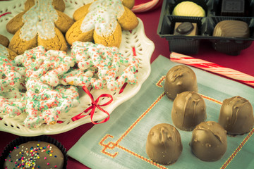 Assorted Christmas cookies and chocolate candies.