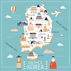 South Korea travel map - obrazy, fototapety, plakaty