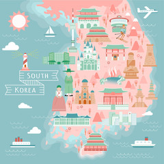 Naklejka premium South Korea travel map