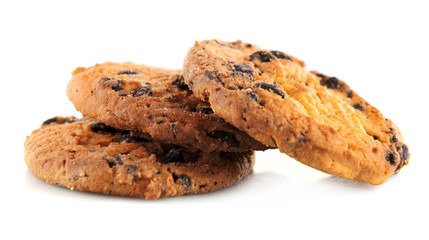 Cookies with chocolate crumbs isolated on white background