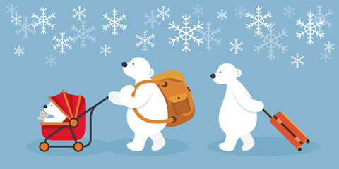 Arctic Polar Bear Family Characters, Travel, Journey or Migration