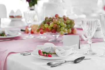 Beautiful served table for wedding or other celebration in restaurant