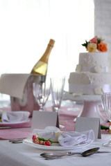 Beautiful served table for wedding or other celebration in restaurant