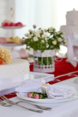 Beautiful served table for wedding or other celebration in restaurant