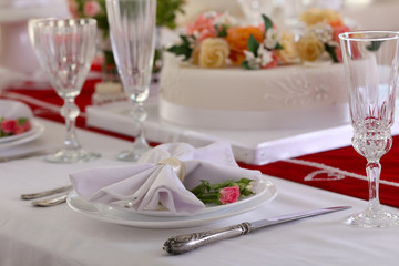 Beautiful served table for wedding or other celebration in restaurant