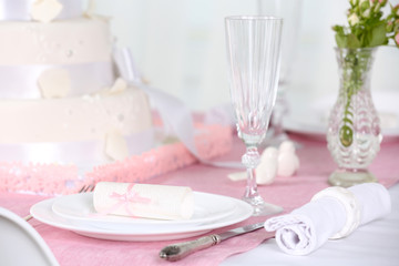 Beautiful served table for wedding or other celebration in restaurant