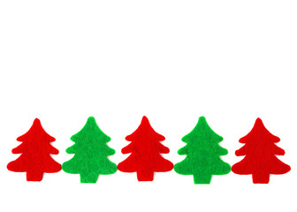 red and green christmas trees on white with copy space