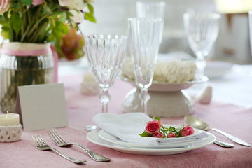 Beautiful served table for wedding or other celebration in restaurant