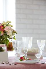 Beautiful served table for wedding or other celebration in restaurant