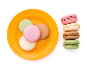 top view colorful macaroons white with clipping path