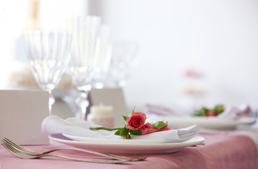 Beautiful served table for wedding or other celebration in restaurant