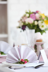Beautiful served table for wedding or other celebration in restaurant