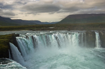 Godafoss waterfall or waterfall of the gods, north Iceland