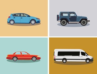 A selection of different cars. Vector illustration.